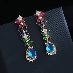 Retro color zircon earrings 925 silver new trendy design sense high-end temperament palace earrings women's party jewelry Gift