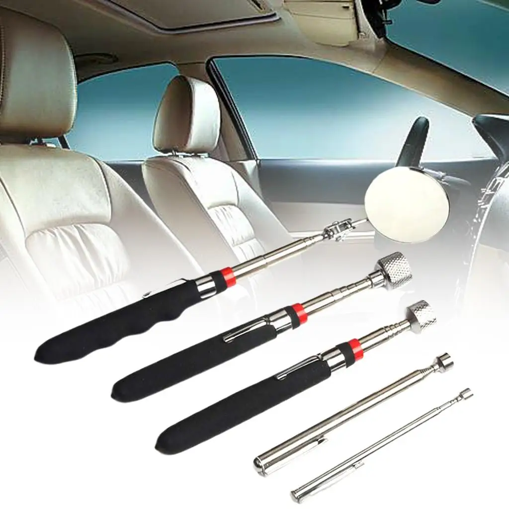 5 Pieces Magnetic Telescoping Round Inspection Mirror Flexible Adjustable Telescopic Rod Household Office Car Gardens