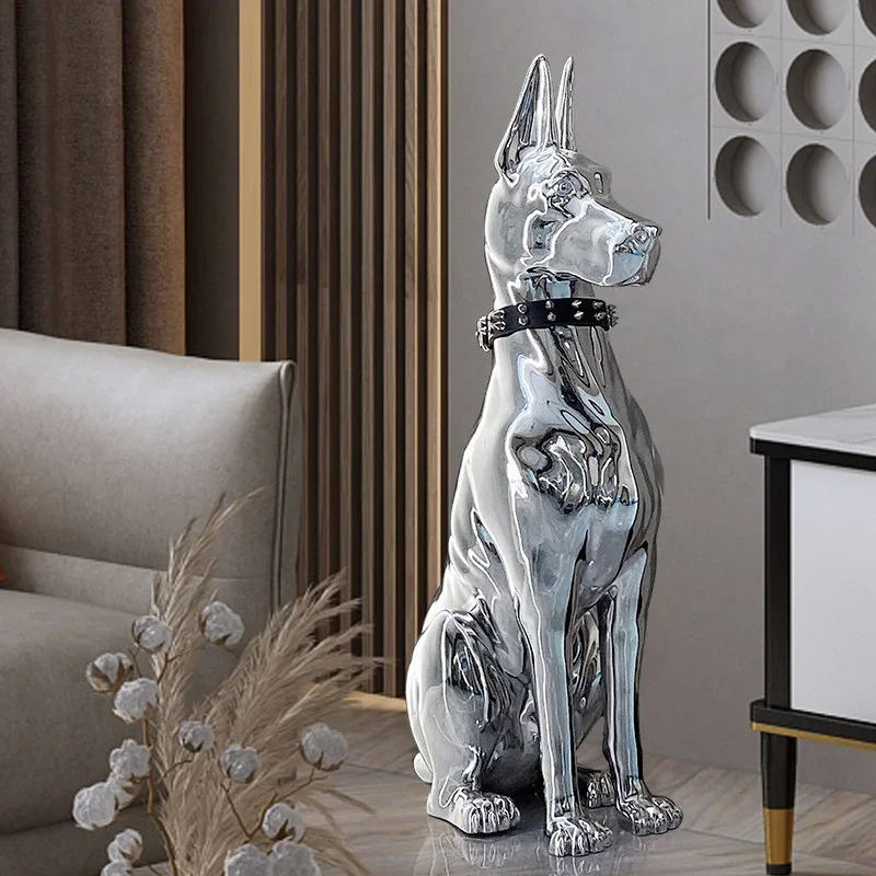 Electroplated Dog Floor Ornament Modern Light Luxury Unique Figures Home Living Room Beside TV Cabinet Indoor Premium Home Decor