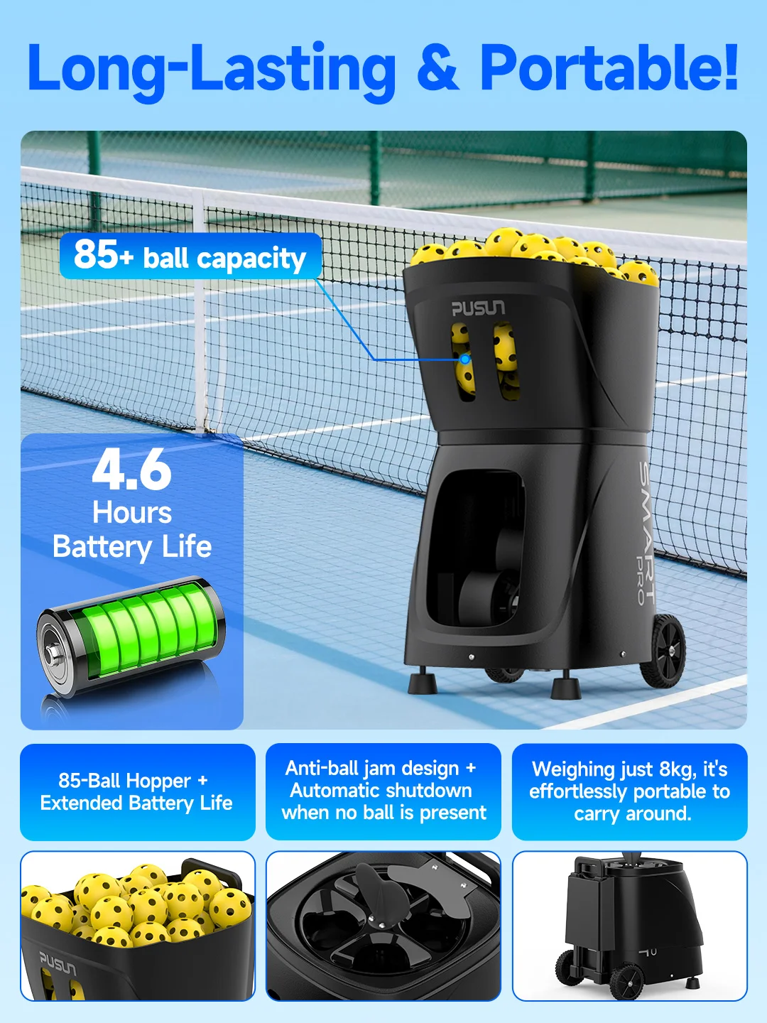 Lightweight Pickleball Machine With APP Control Portable Pickleball Launcher With Multi Modes Auto Ball Feeder For Club