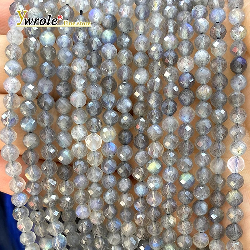 Natural Stone Faceted Round AA Grey Moon Labradorite Loose Spacer Beads for Jewelry Making Diy Bracelets Charms Accessories