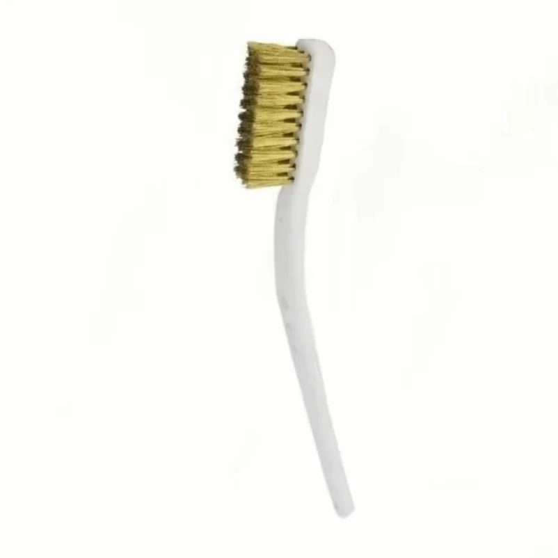 Copper Plating Wire Brush Set Non-Slip Industrial Grade Brass Wire Brush Mini Size Curved Handle Burr Cleaning Brush