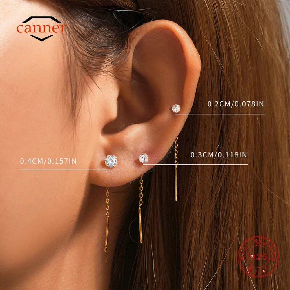 

CANNER 3PCS Set 2/3/4mm Four Clawed CZLong Chain Tassel Drop Earrings For Women Simple Earring Fine Jewelry aretes para mujer
