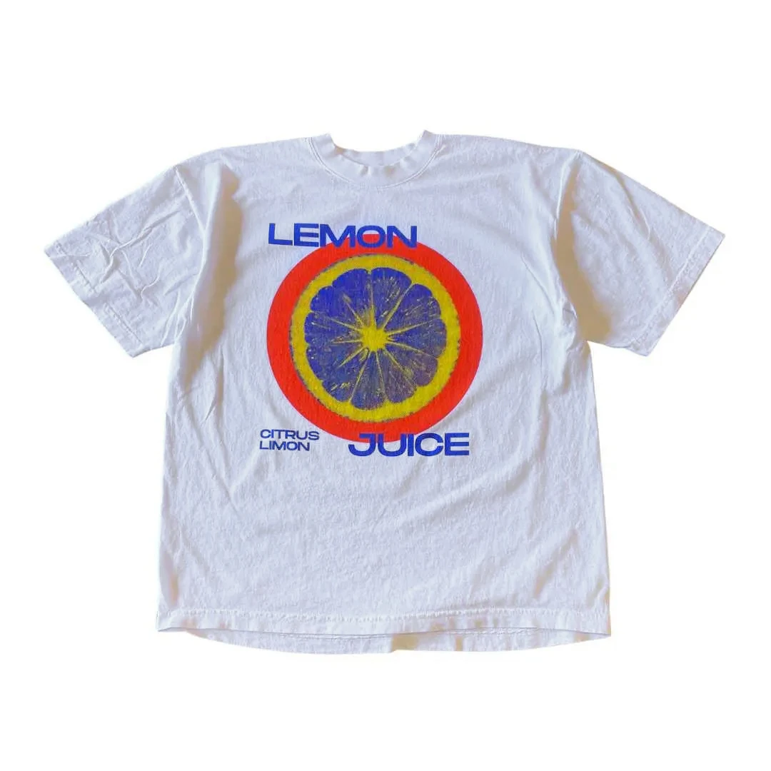الليمون طباعة صغيرة الطازجة القطن قصير الأكمام تي شيرت الرجال أزياء عارضة فضفاضة جولة الرقبة أعلى جودة عالية عارضة الأزياء