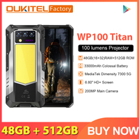 Oukitel WP100 Titan 5G Rugged Phone 48GB+512GB 33000mAh Android 14 200MP Camera Built-in Projector Camping Light 66W Charger
