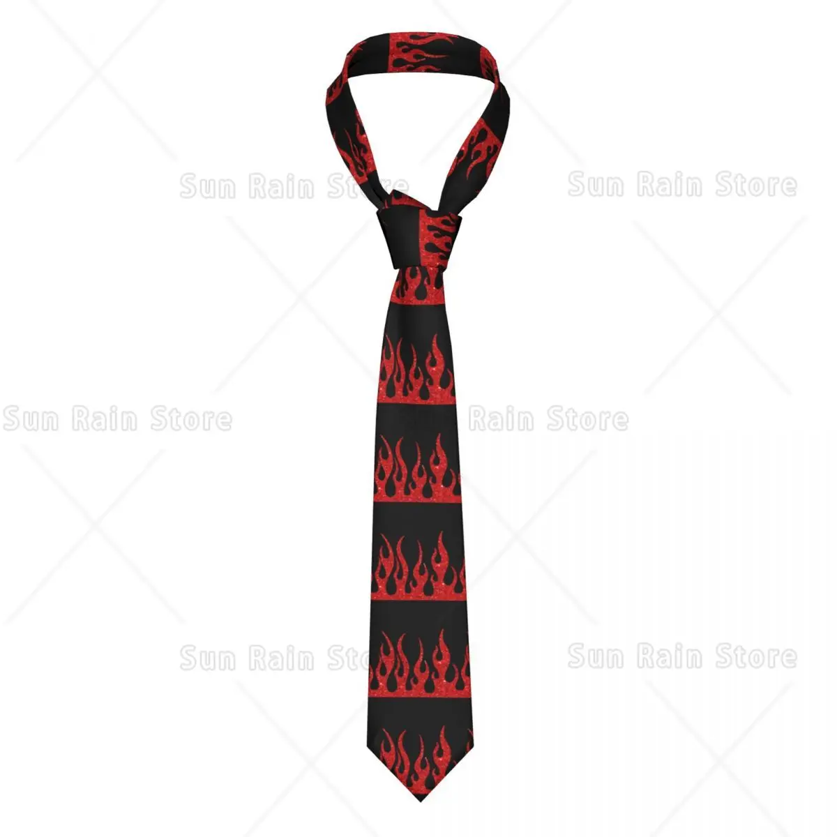 Red Glitter Racing Flames Necktie Men's Customized Silk Vintage Burning Fire Neck Tie for Party