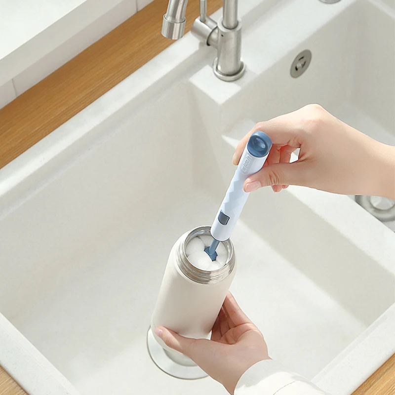 아기 젖병 브러시 부드러운 스펀지 브러시 물병 유리컵 세척 클리너 도구 손잡이가 있는 스크러버 주방 청소 도구