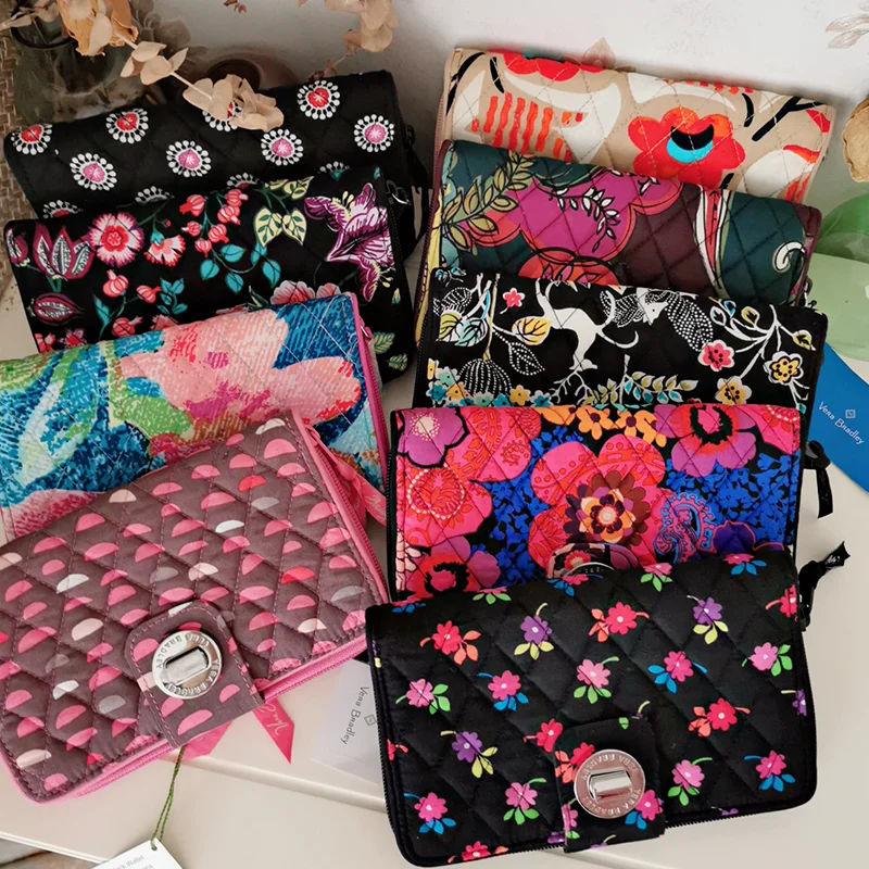 純綿ロングウォレットハンドバッグ携帯電話バッグvb仕立ての花柄プリントユニセックスクロスボディバッグジッパー開閉式