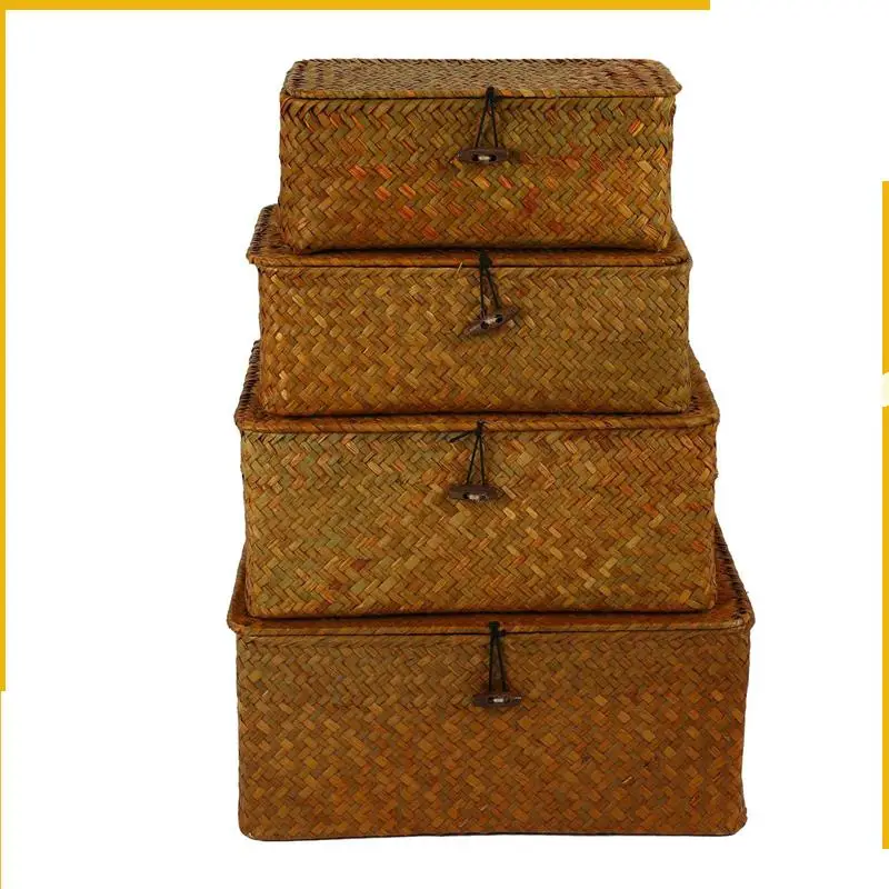 سلال تخزين من الأعشاب البحرية A92P مع أغطية، وصناديق سلة مستطيلة منسوجة، ومنظم تخزين من الخيزران للرف، ومجموعة من 8 قطع #5