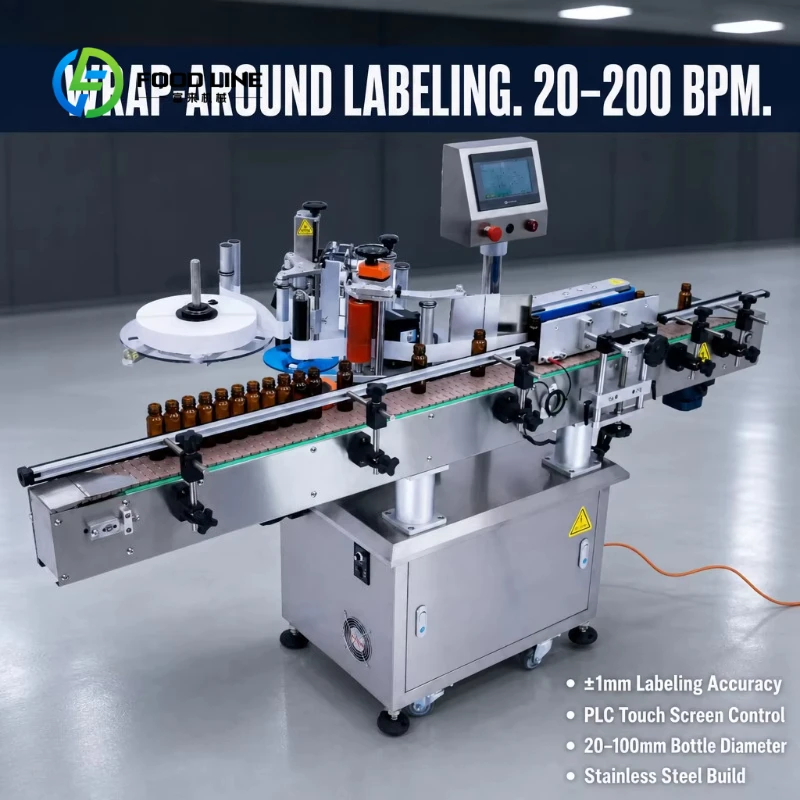 Customized Vertical Round Bottle Labeling Machine Wrap Around Sticker Applicator PLC Touch Screen Conveyor Round Bottle Labeler