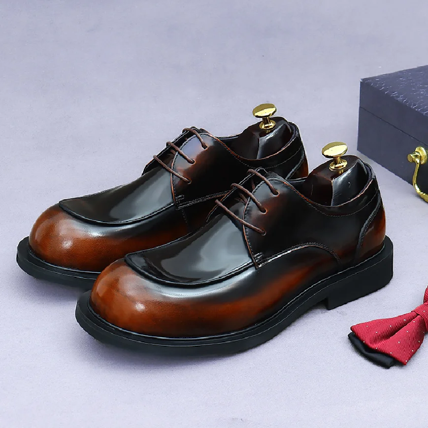 

Кожаные туфли дерби с большой головкой, мужские деловые деловые туфли из воловьей кожи, глянцевая британская мужская обувь, большой размер 45, 46