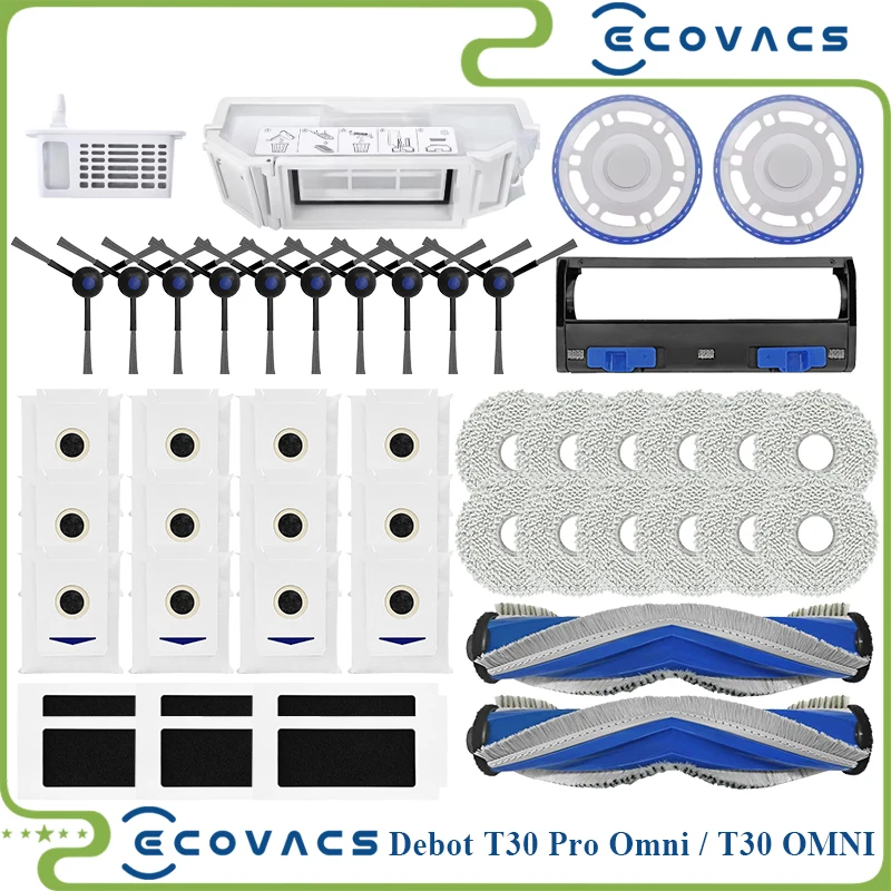 Ecovacs Debot T30 Pro Omni / T30 OMNI / YEEDI M12 Pro+ Parts Roller Side Brush Hepa Filter Dust Bag Mop Cloth Bracket