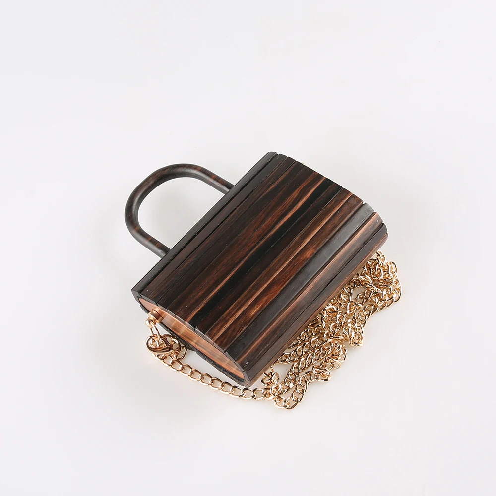 Black Ebony Wood Mini Handbag Vintage Nilerun Brand Luxury Handmade Wooden Purse Small Cross Body Shoulder Messenger Evening Bag