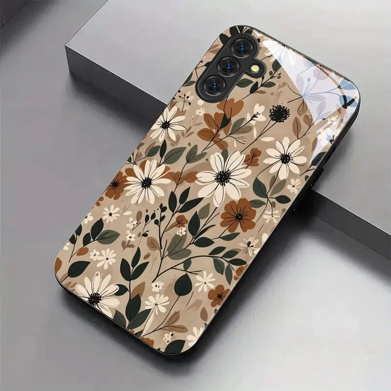 

Retro Floral Pattern New Black Phone Case Tempered Glass for Samsung Galaxy S26/S25/S24/S23 Ultra /S22 Ultra/S20 Ultra/56/A72