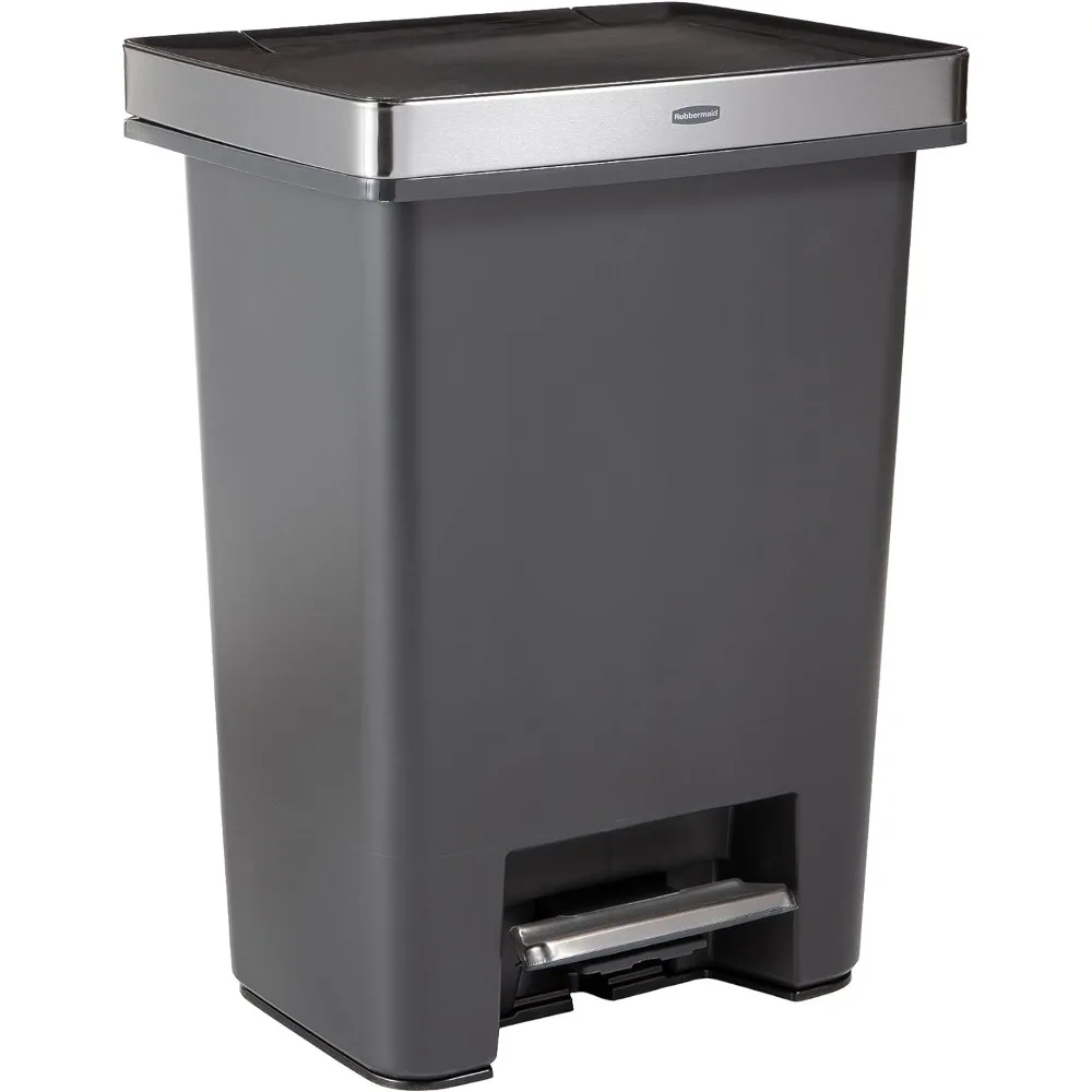 

Premier High-Capacity Step-On Trash Can, 19 Gallon, Charcoal, Stainless-Steel Rim, Lid Lock, Quiet Lid,