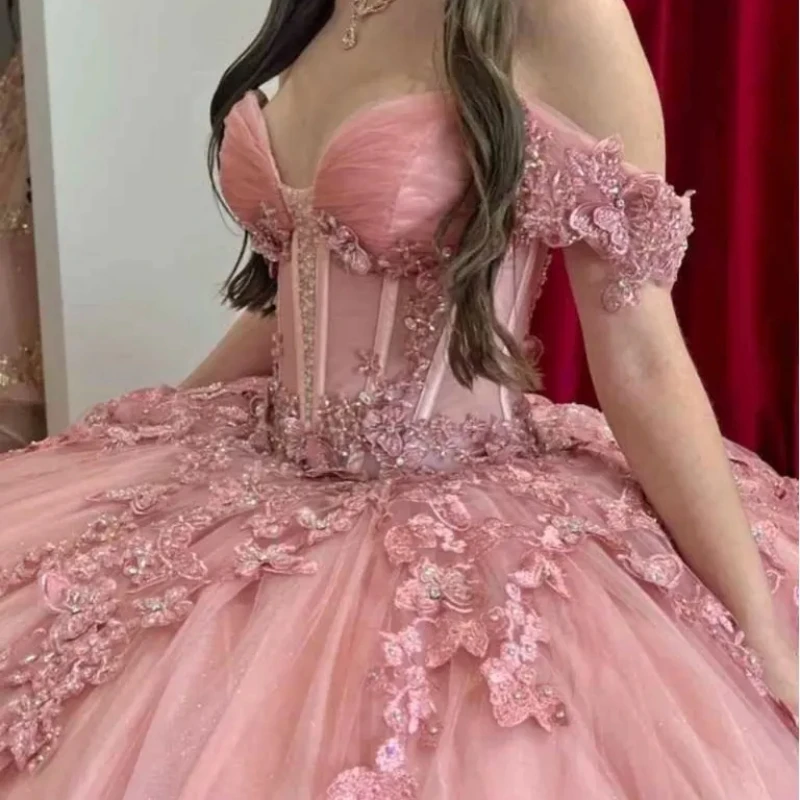 

﻿ Red Shiny Princess Quinceanera Dresses Off Shoulder Applique Bow Beading Crystal Tull Sweet 16 Dress Ball Gown Vestidos 15