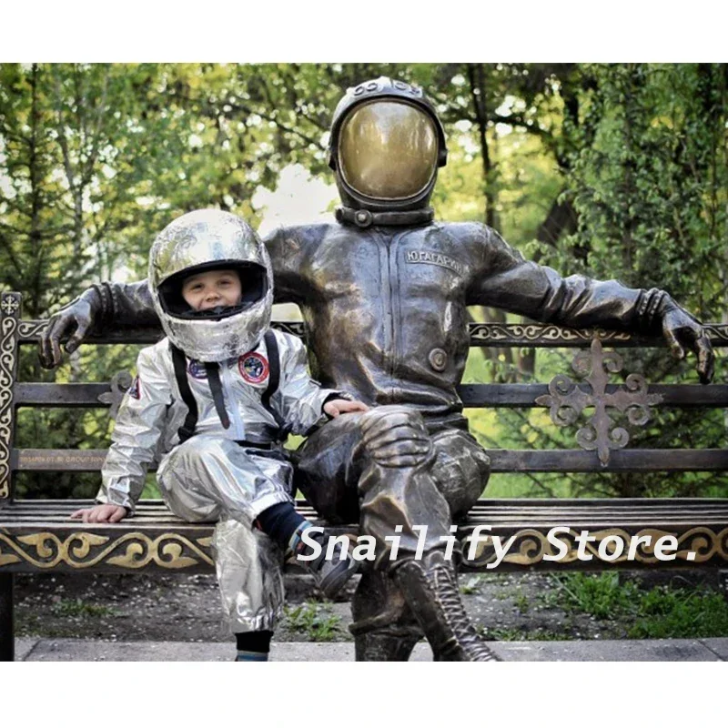 A SNAILIFY Silver Spaceman Jumpsuit Boys Astronaut Costume For Kids Halloween Cosplay Children Pilot Carnival Party Fancy Dress