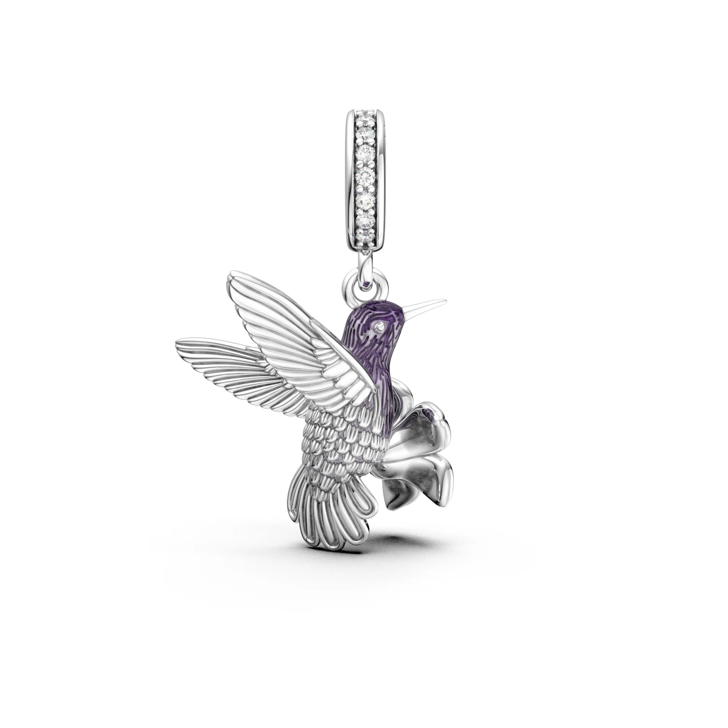 Manyilus 925 Sterling Silver Hummingbird & Flower Dangle Charm for Original Bracelet & Necklace Cubic Zirconia  Jewelry Gift