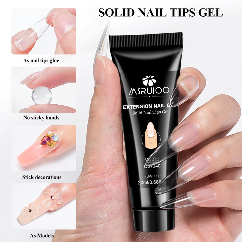 MSRUIOO 20ml ソリッドネイルチップジェル 透明 4 in 1 ネイルアートニス 長持ち UV アルコールフリー マニキュアデザイン HEMA/TPOフリー
