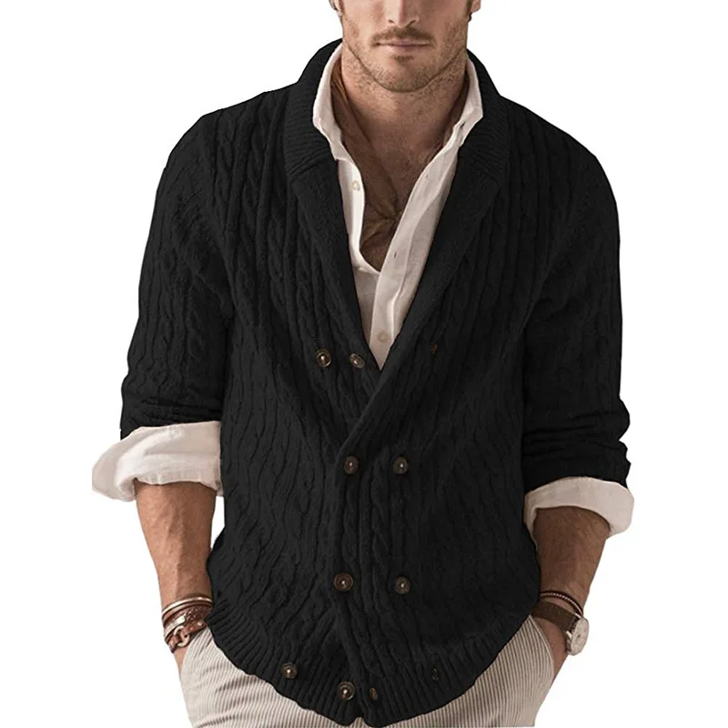 Knitted Cardigan Men's Autumn And Winter Solid Color Lapel Long-sleeved Sweater Jacket Sweater