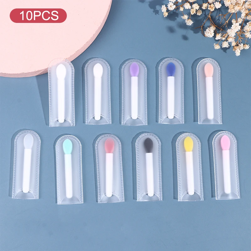 10pcs Silicone Lip Brush Set Small Makeup Brushes Lipstick Applicator Brushes with 2 Anti-lost Cover for Lip Care Makeup Use