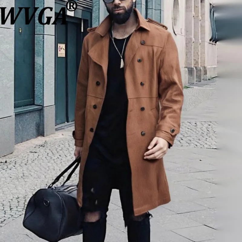 

WVGA осень-зима новые мужские уличные куртки с отложным воротником нишевые шикарные повседневные плащи средней длины с длинными рукавами Ins W14673