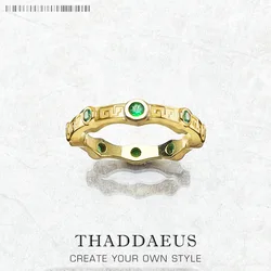 Band Ring Golden Green Stone Brand New Europe Style Glam Fashion Jewelry For Women Men Gift In 925 Sterling Silver