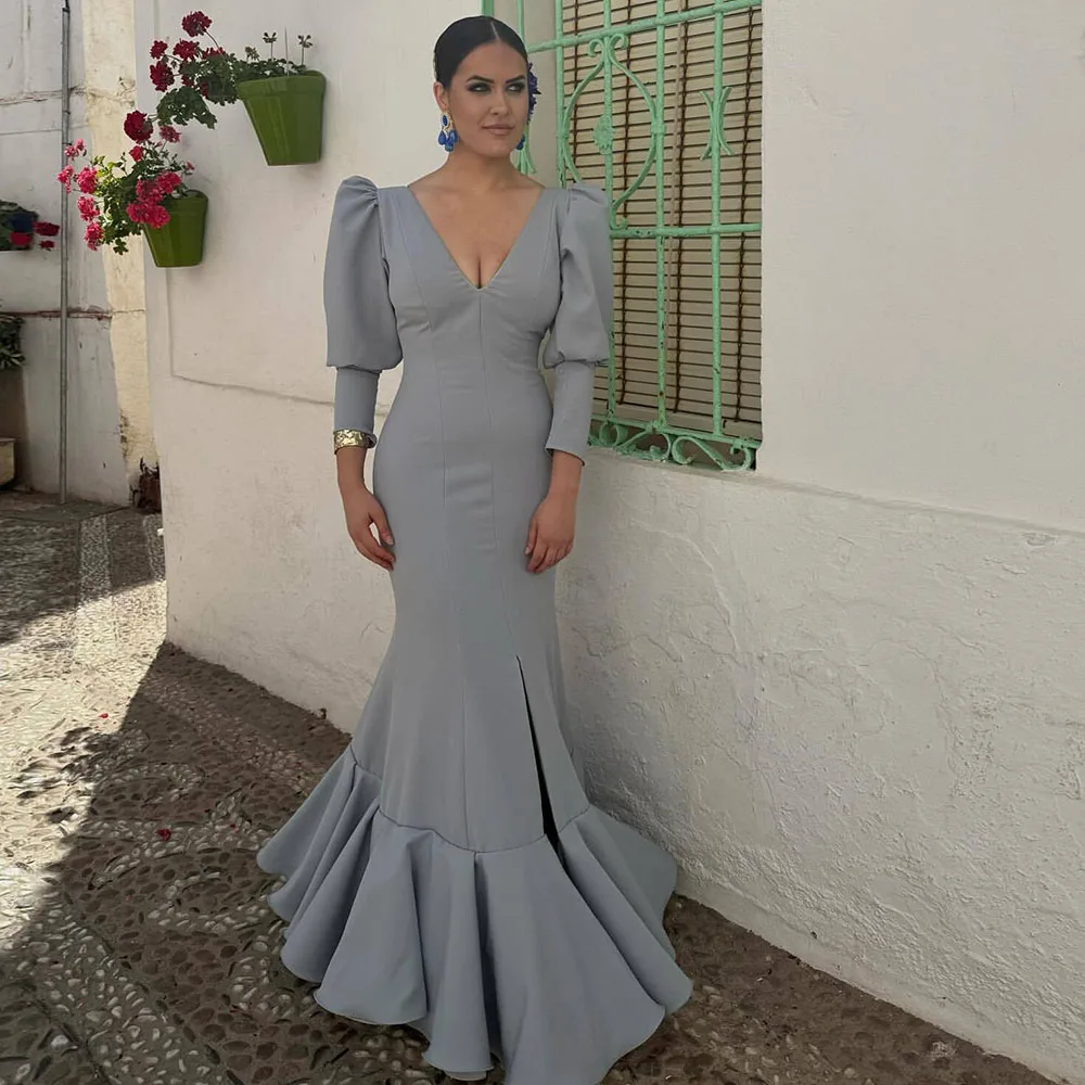 Vestido de baile de graduación Flamenca, sirena, mangas largas, satén, vestidos formales españoles para ocasiones de noche, vestidos de fiesta de Gala personalizados