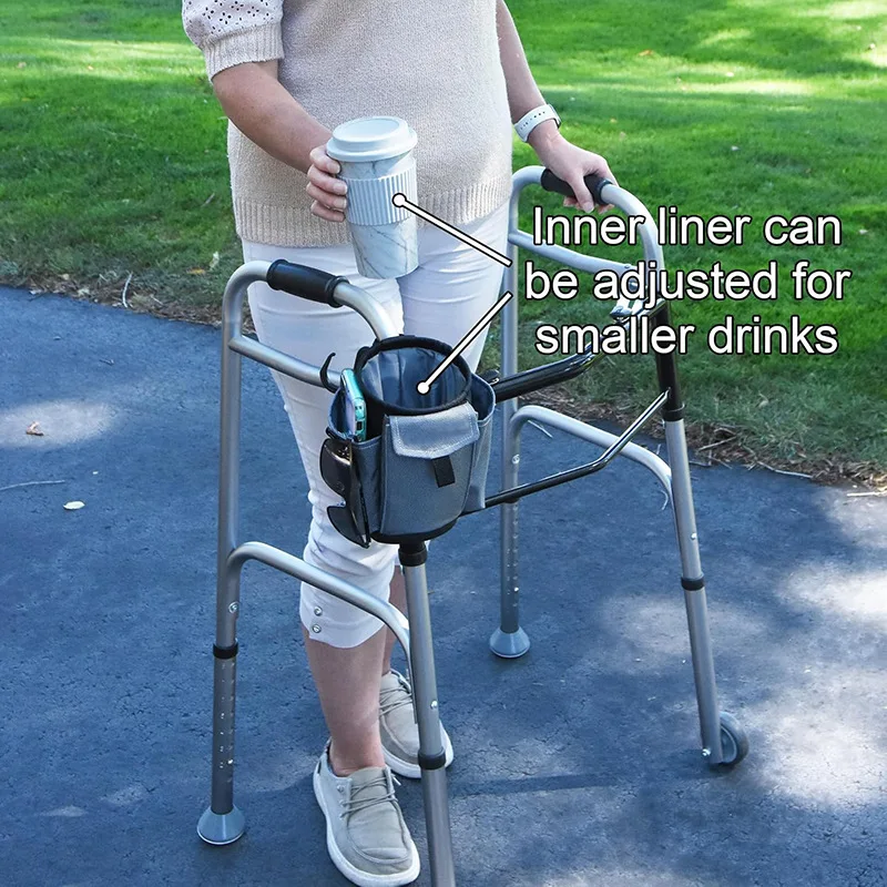Universal Walker Wheelchair Cup Holder Organizer with Phone and Accessory Pockets