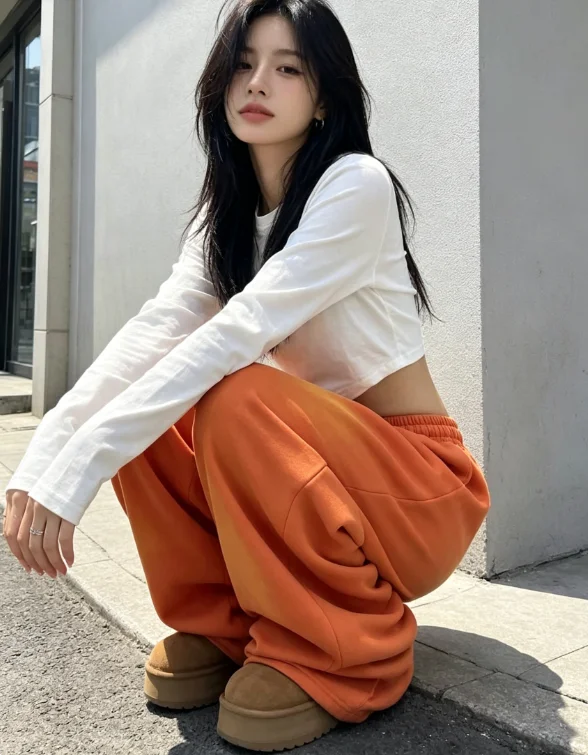 NUOMICI Women's solid-color loose-fit denim pants; trendy low-to-mid-rise vintage wide-leg streetwear trousers; K-pop hip-hop