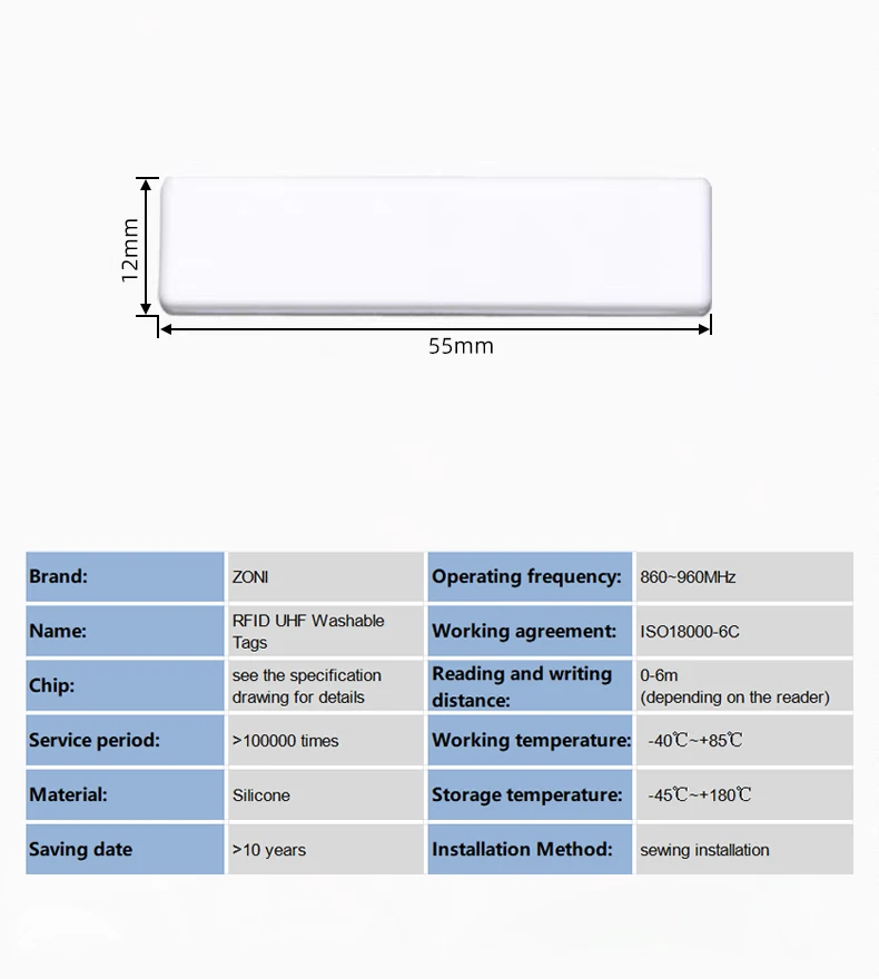 의류 추적 860-960MHz를 위한 고온 방지 세탁 가능 부직포/실리콘 소재가 있는 10pcs UHF RFID 세탁 태그