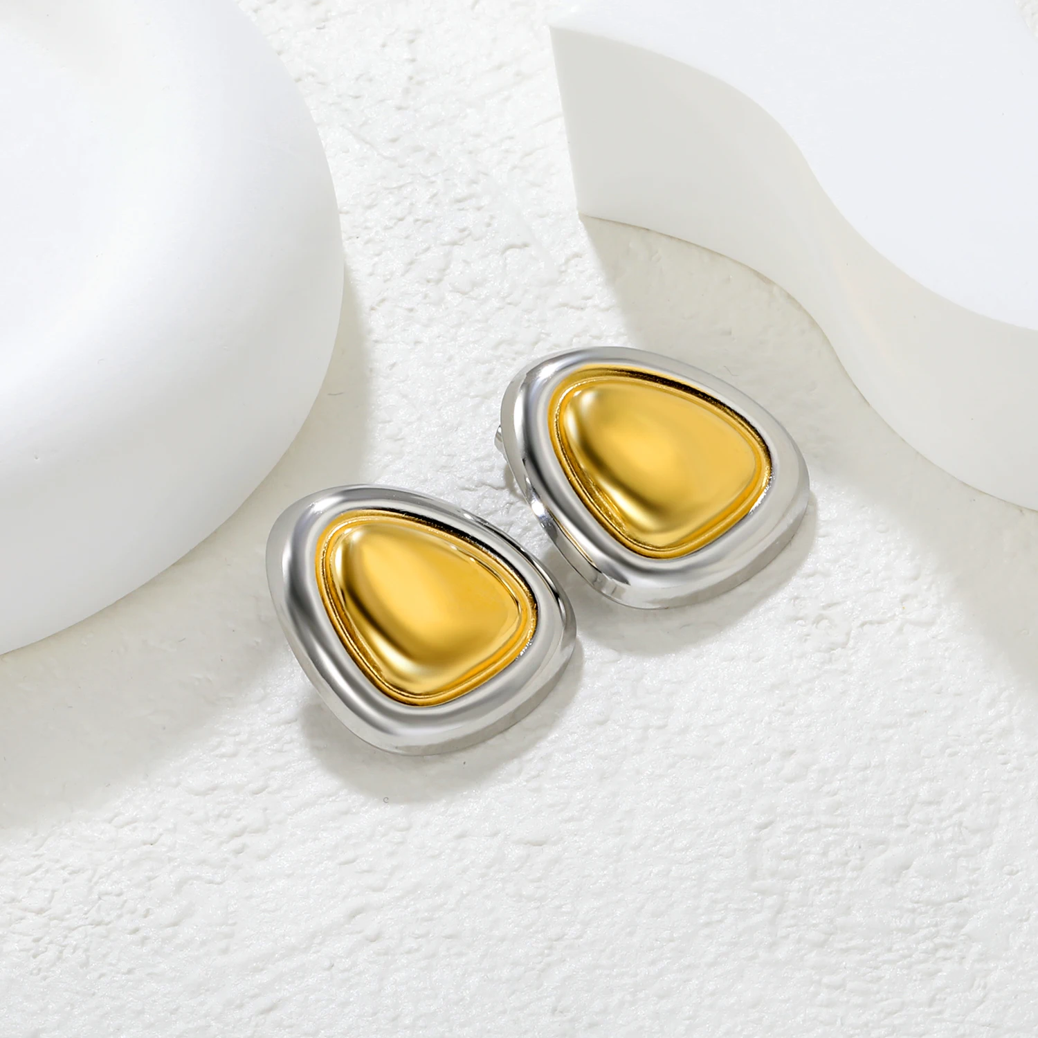 

LUXUKISSKIDS Trend Design Triangle Shape Big Earrings Stud Two Tone Geometric серьги женские Polished Jewelry Gifts