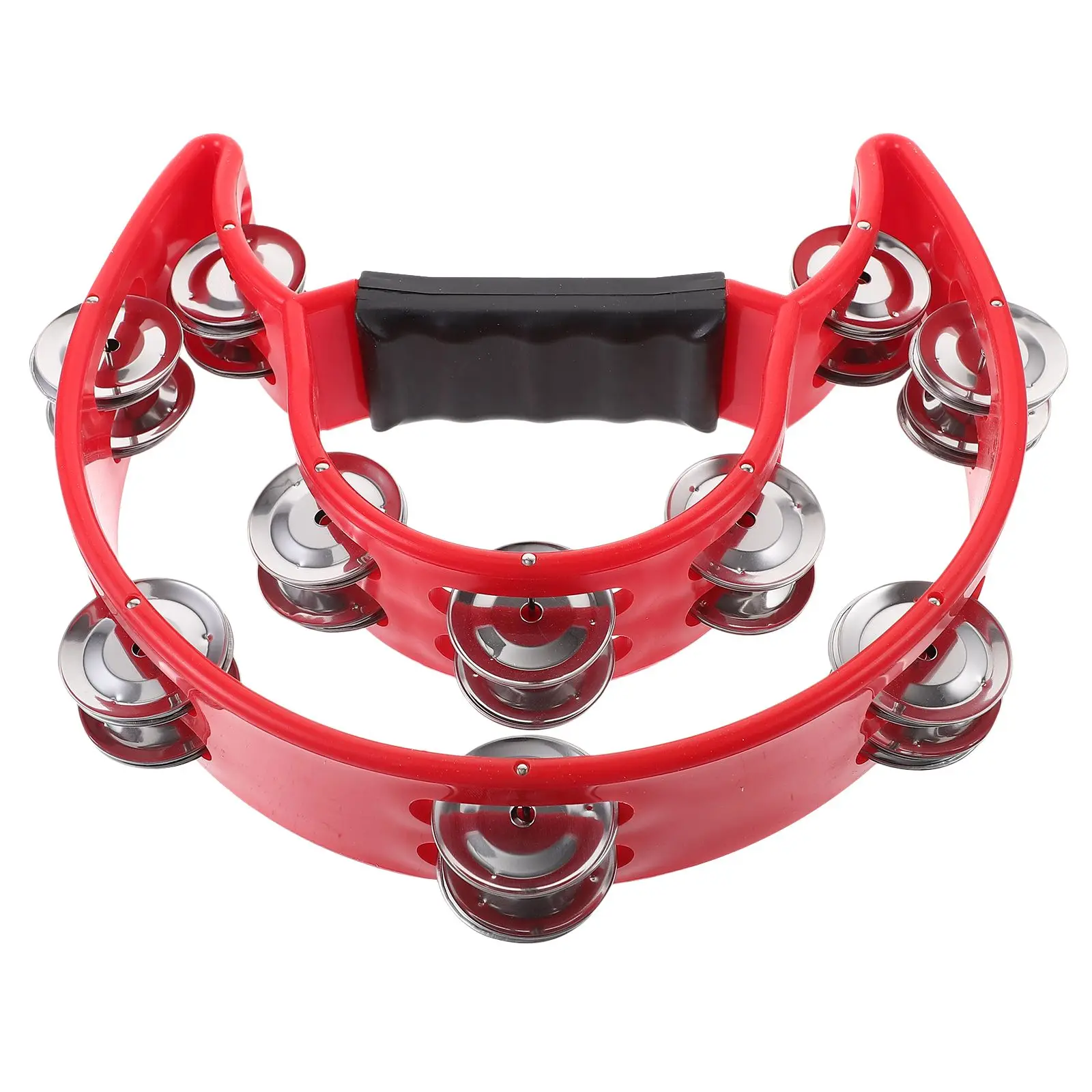 

Hand Bell Band Instrument Double Row Tambourine Music Held Jingle Percussion Red