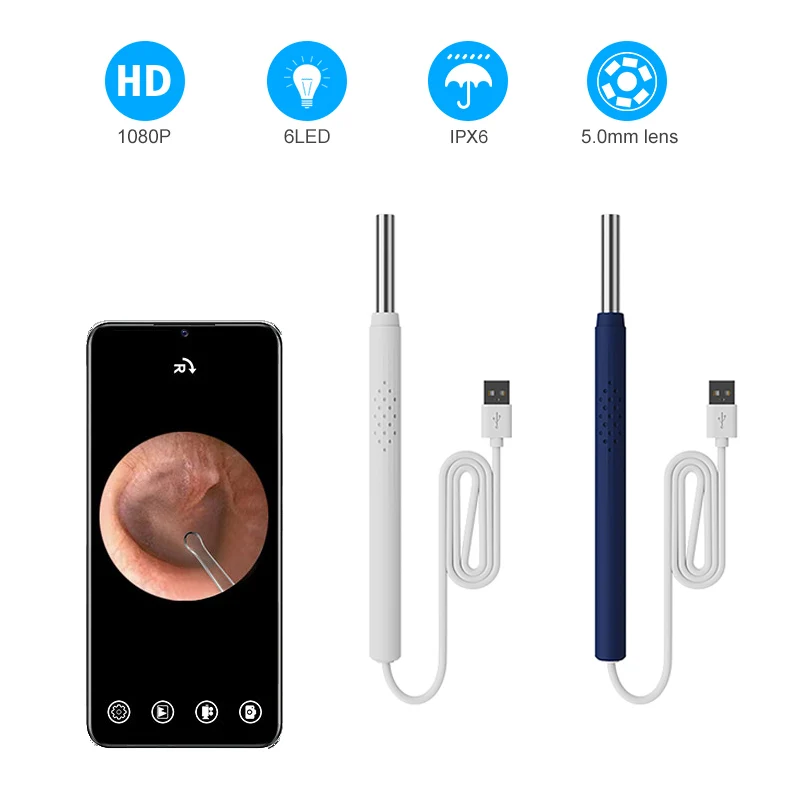 Smart Visual Ear Cleaner, 3-em 1, Ear Sticks, Carregamento USB C, Endoscópio, Ferramenta de Remoção de Cera, Earpick, Mini Câmera, Cuidados de Saúde