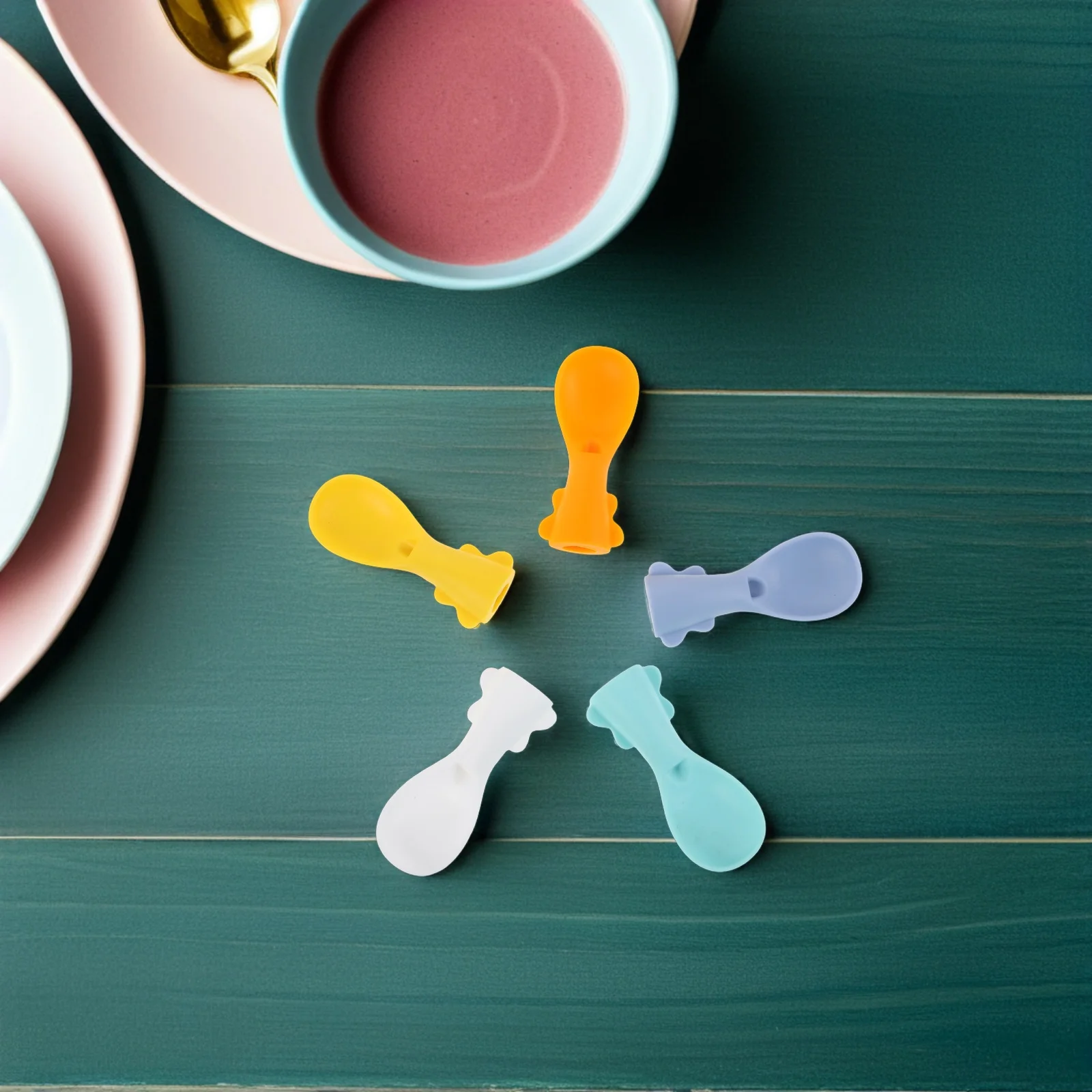 

5pcs Silicone Baby Spoons Set Soft Squeeze Feeding Spoon Attachment For Puree Fruit Dispensing Toddlers Reusable Pouch Spoon