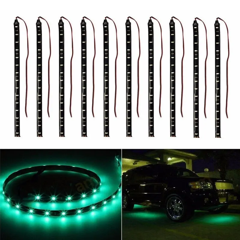 Tiras de luz impermeáveis flexíveis para carros e caminhões, luzes decorativas macias para Motor Grill, 12V, 30cm, 15 LED, 6 cores, 4 peças