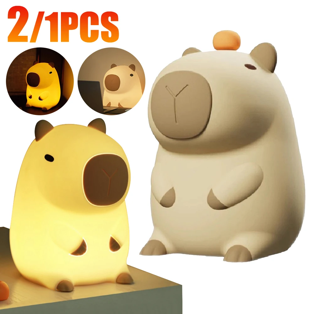 

Capybara Night Light Cartoon Pat Light 2 Gear Silicone Sleeping Light USB Charging Dimmable Bedside Lamp for Home Bedroom Decor