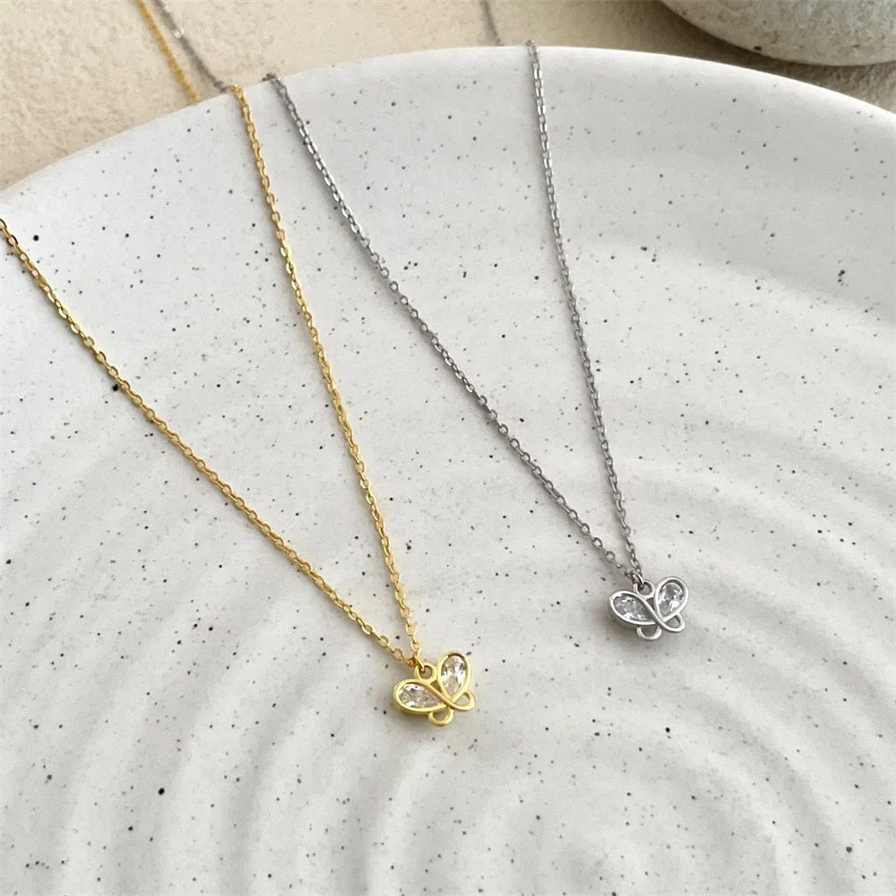 

Korean New S925 Sterling Silver, Diamond-Embedded Butterfly Pendant, Design Sense Versatile Choker for Women