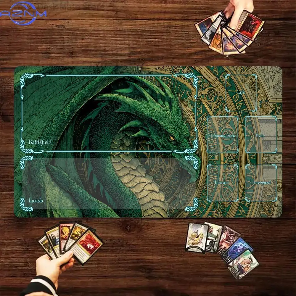 Magic Runes and Green Dragon Design MTG Playmat Magic Card Battle Mat 35X60CM gathering gaming mats tapete magic mtg card pad