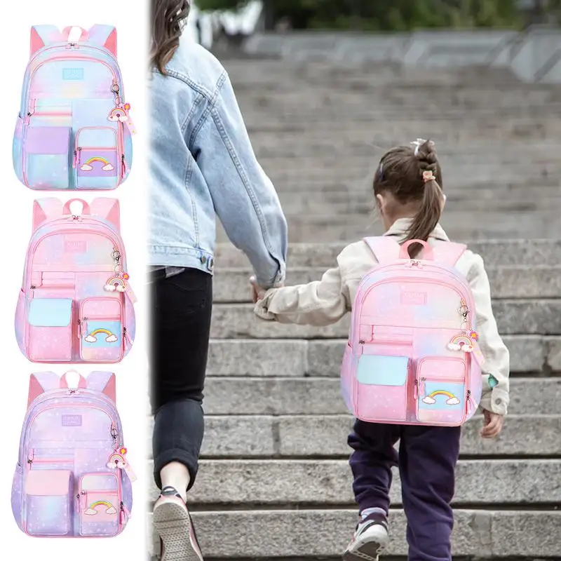 

Rainbow Bookbag Lightweight Large Capacity Gradient Pink Color School Backpacks With Widened Thickened Shoulder Straps