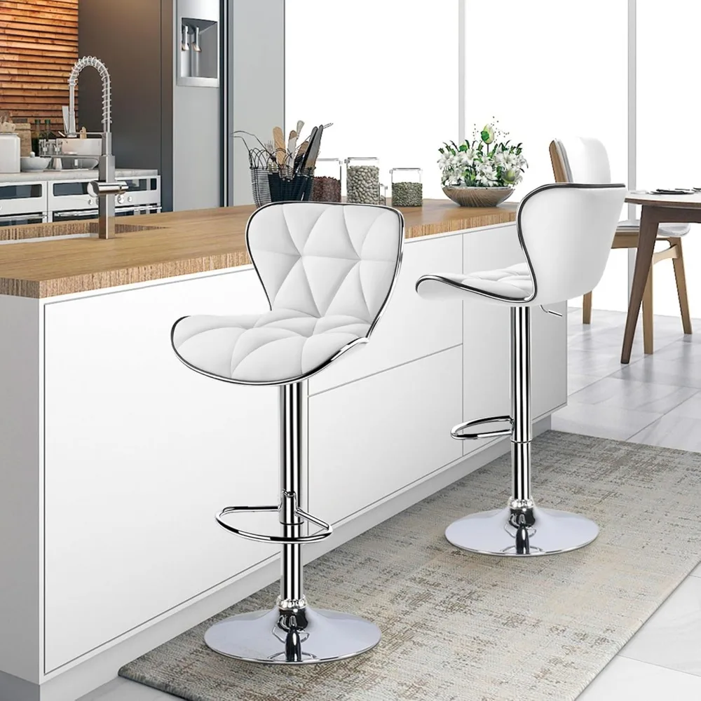 Chaises de Bar Réglables en Cuir PU, Ensemble de 4, avec Dossier Coquille, pour la Cuisine