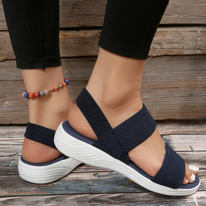 Women's Knit Elastic Cloth Wedge Sandals Slip On Lightweight Walking Sandals Women Plus Size Comfortable Summer Shoes Woman 2025 image 4