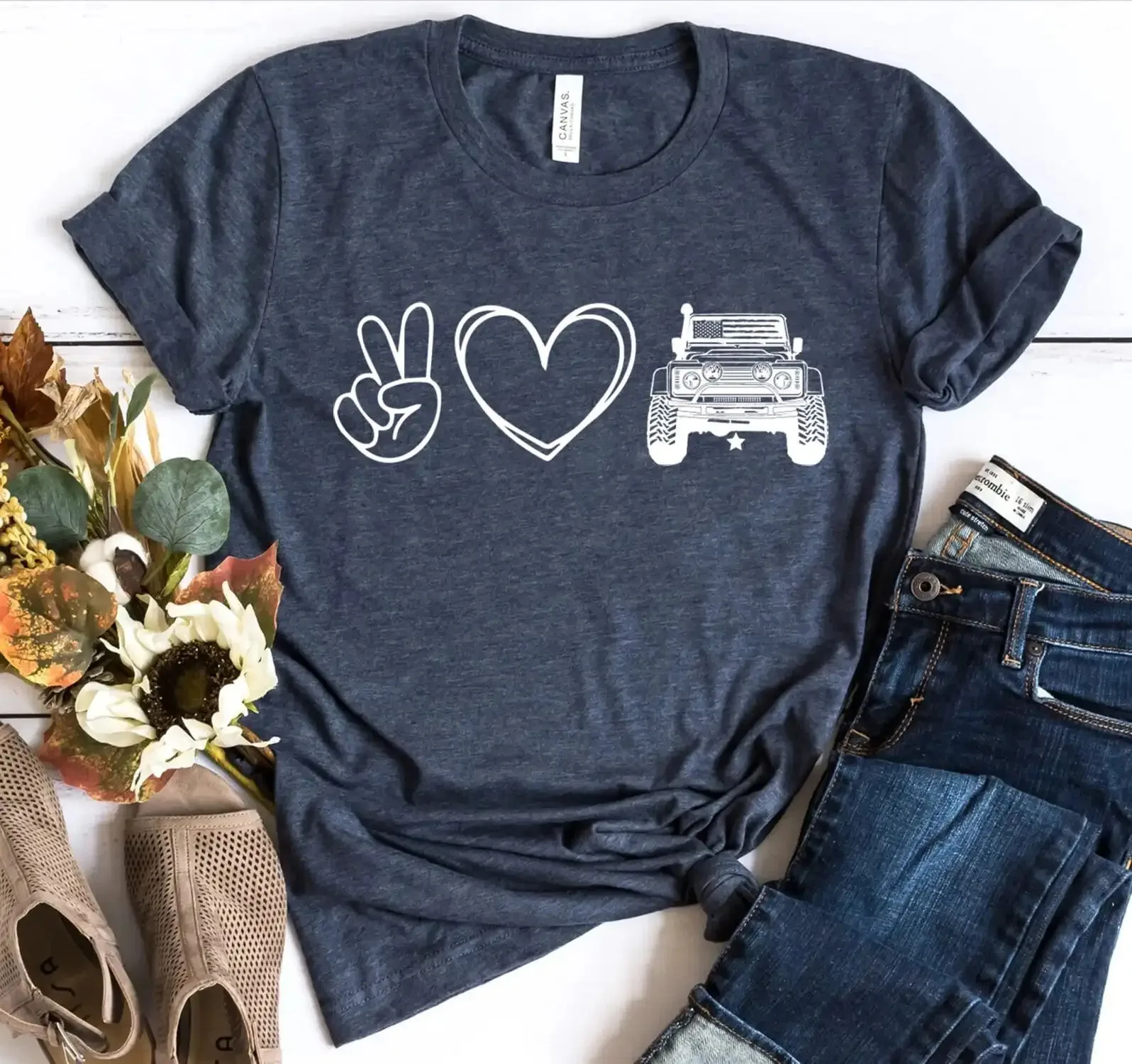 American Offroad T Shirt Love Peace Usa Flag 4Wd Forest Fathers Day