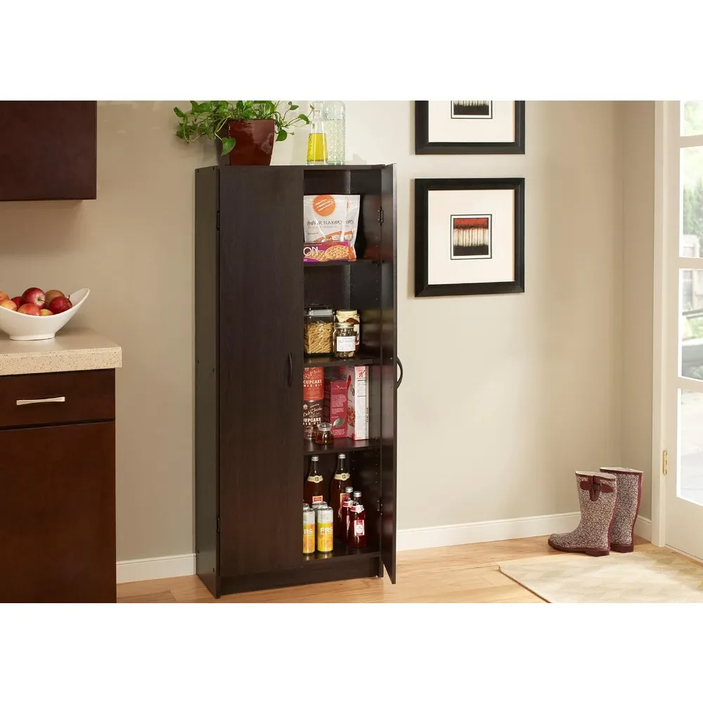 Pantry Cabinet Cupboard with 2 Doors, Adjustable Shelves Standing, Storage for Kitchen, Laundry, or Utility Room, Espresso