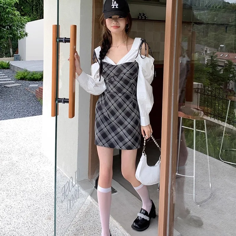 Outono inverno xadrez dr feminino design sensação pequeno ence cintura cinch picante menina bodycon saia ort dr