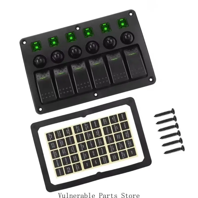 

D0UC Toggle Switches Waterproof 6 Gang Aluminum Rocker Switches Panel On Off Swith