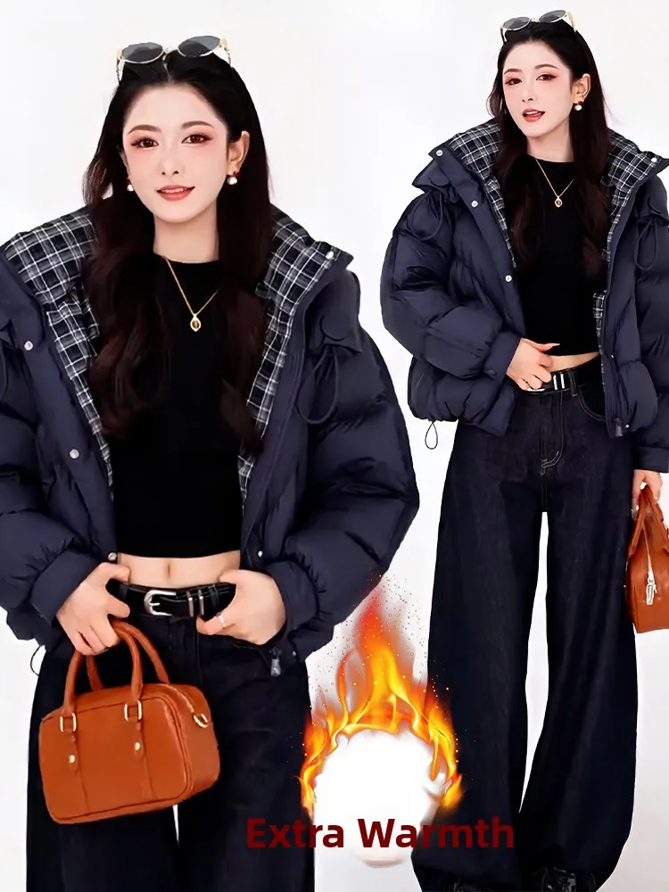 Elegancki płaszcz damski z watowaniem, pikowany, bawełniany, z kapturem, wersja koreańska, ocieplany, zimowy płaszcz wierzchni.