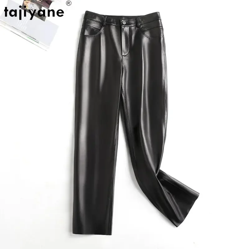 Sheepskin Leather Pants Women Korean Style Straight Loose Pants Streetwear Women Trousers Pantalones De Mujer Cintura Alta Zm