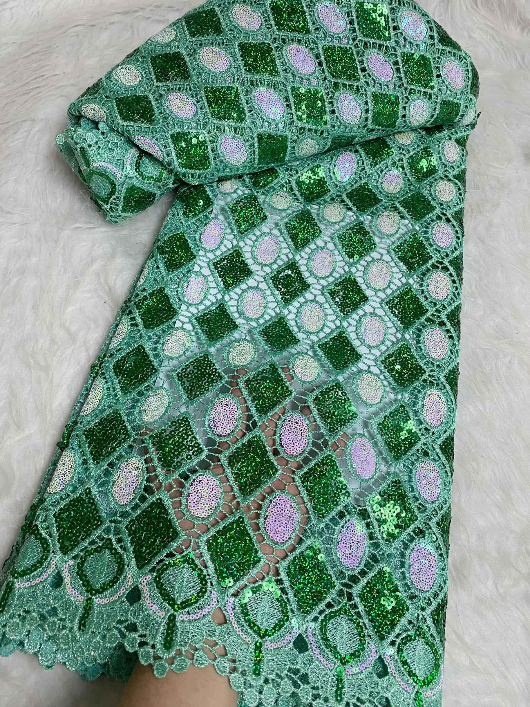 Hoh Sequence Lace Fabric Swiss Nigerian Net Lace 2025 High Quality Green Embroidered Fabric 5 Yards Fabric New In Dresses Sewing