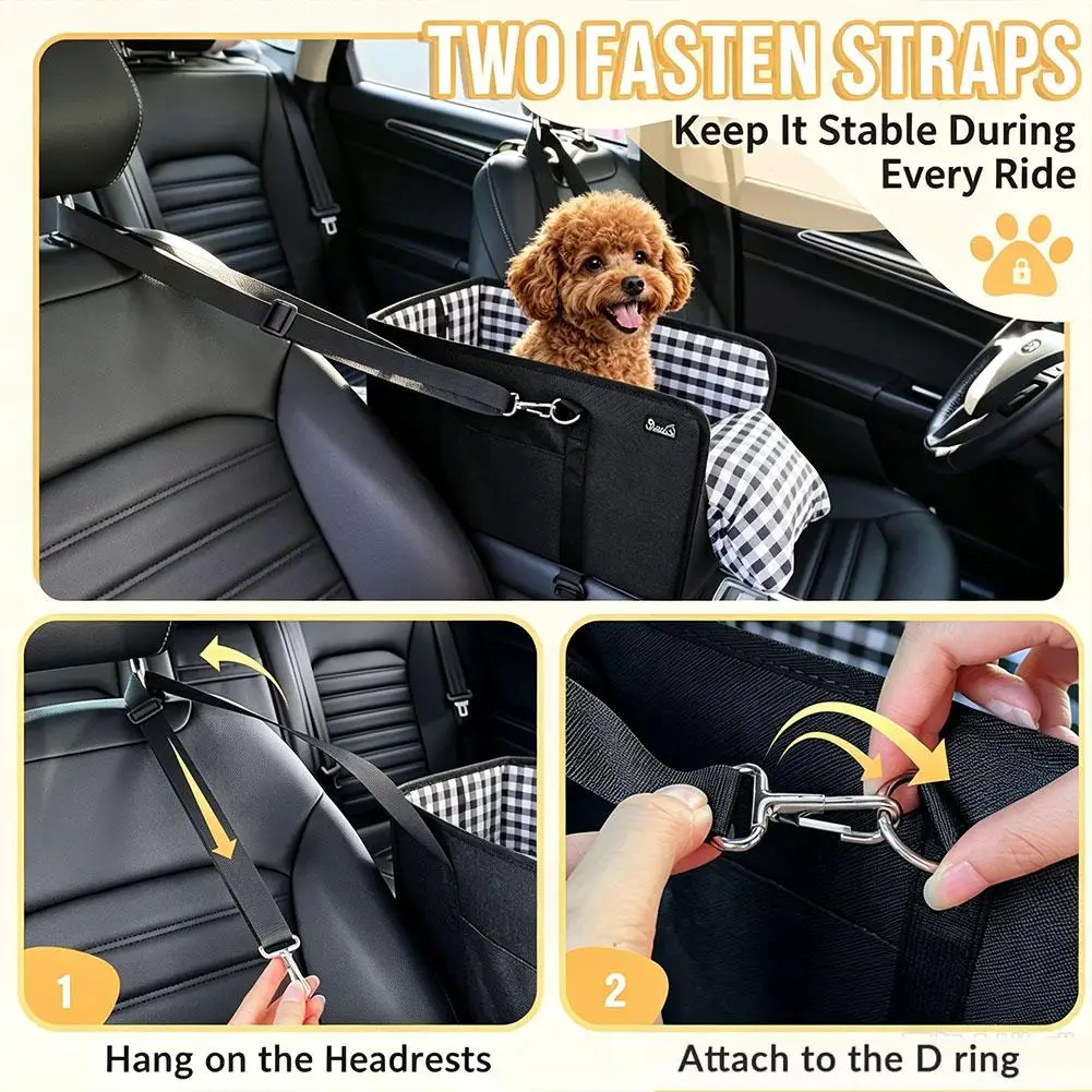 Small Dog Console Car Seat With A Padded Front Cushion And Checkered Interior Portable Pet Armrest Seat For Everyday Car Rides